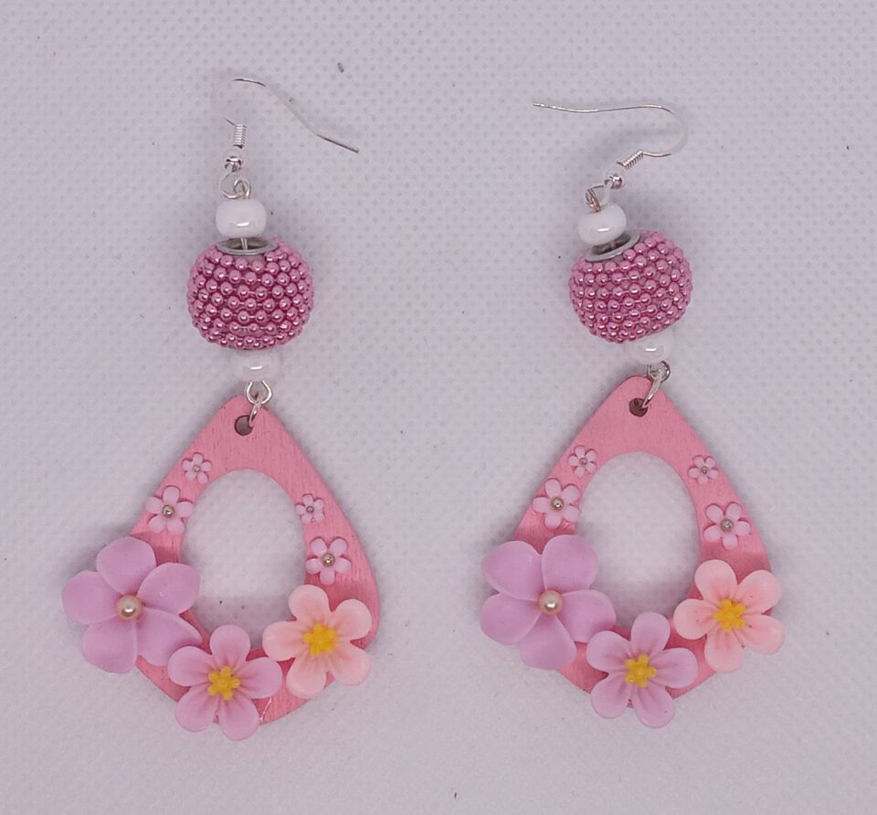 bijou fantaisie, bijou rose, boucles d'oreilles originales, création unique, bijou fleur de cerisier, Sakura